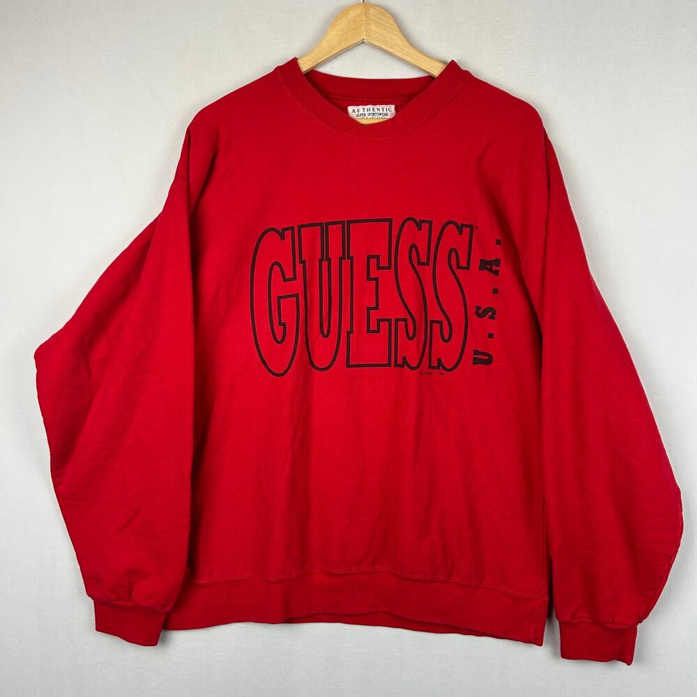 Guess Red Crew Neck Sweatshirt Long Sleeve Made in USA 1994 Men's Size M